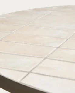 Kave Home Tuintafel Tella Staal Tegels Beige Ø90cm