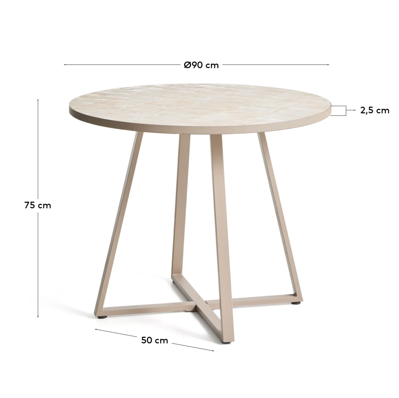 Kave Home Tuintafel Tella Staal Tegels Beige Ø90cm
