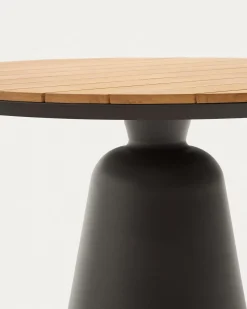 Kave Home Tuintafel Tudons Naturel Aluminium Grijs en Teak Ø120cm