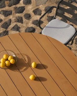 Kave Home Tuintafel Tudons Naturel Aluminium Grijs en Teak Ø120cm