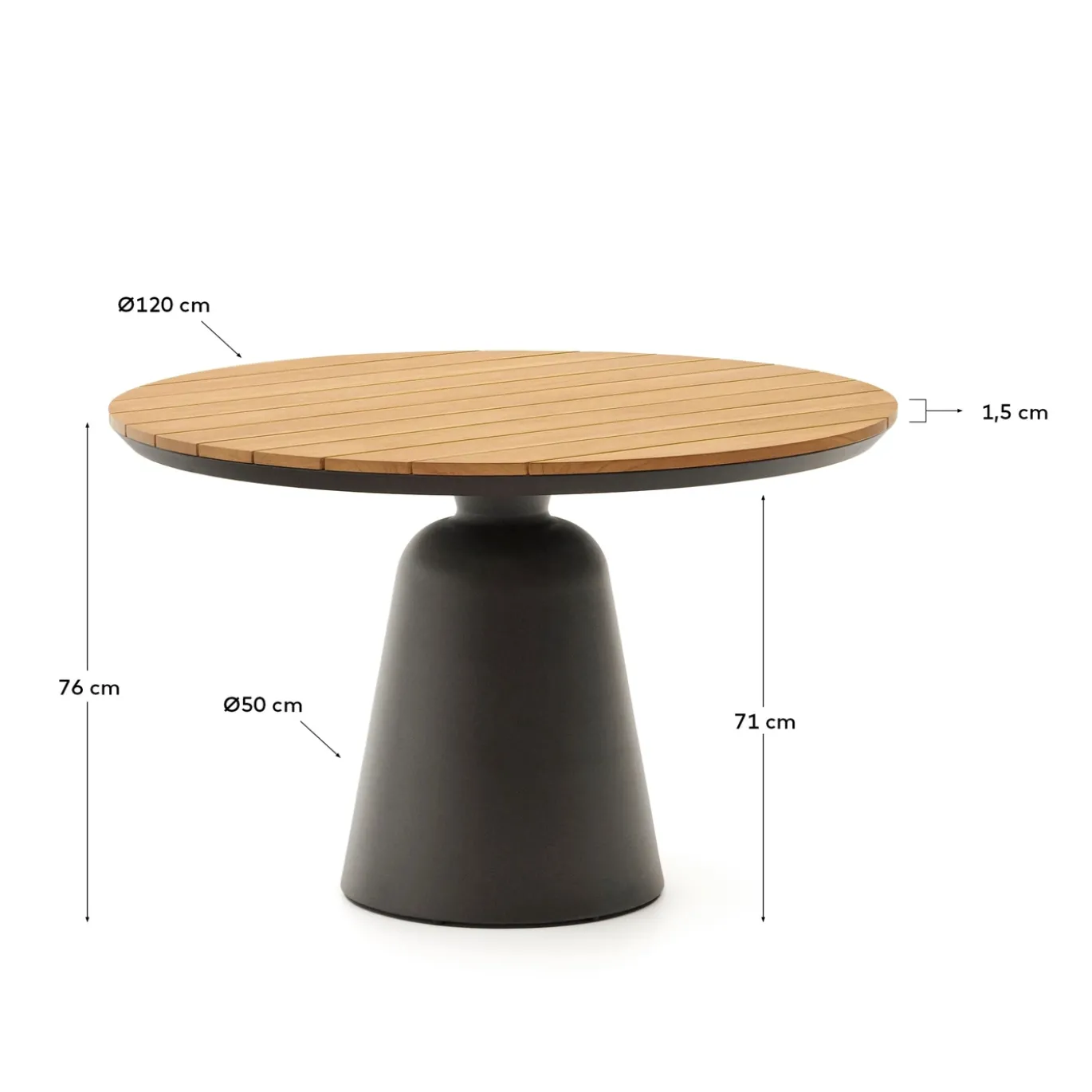Kave Home Tuintafel Tudons Naturel Aluminium Grijs en Teak Ø120cm