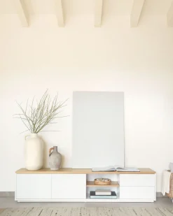 Kave Home Tv-meubel Abilen Eikenfineer 2 Deuren Wit Lak 200x44cm