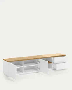 Kave Home Tv-meubel Abilen Eikenfineer 2 Deuren Wit Lak 200x44cm