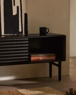 Kave Home Tv-meubel Lenon Massief Hout Zwart Eikenfineer 200x57cm
