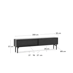 Kave Home Tv-meubel Lenon Massief Hout Zwart Eikenfineer 200x57cm