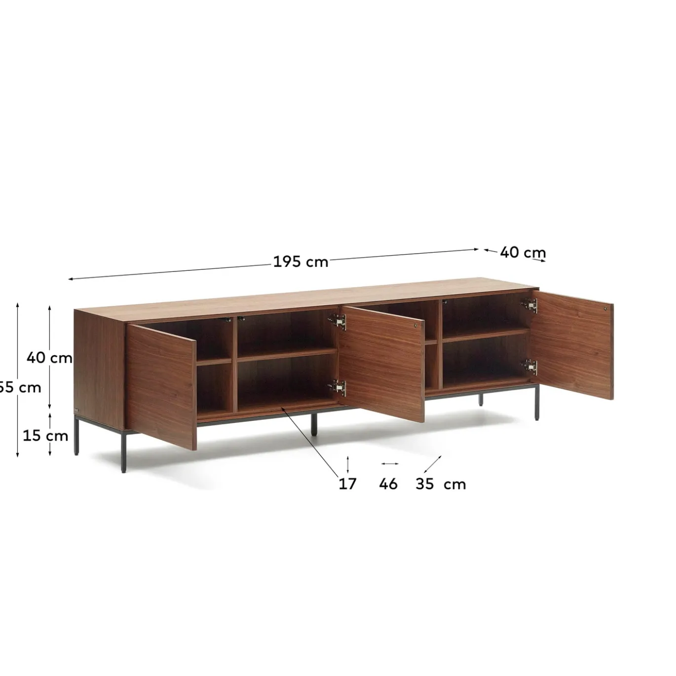 Kave Home Tv-meubel Vedrana 3 Deuren Walnoot 195x55cm