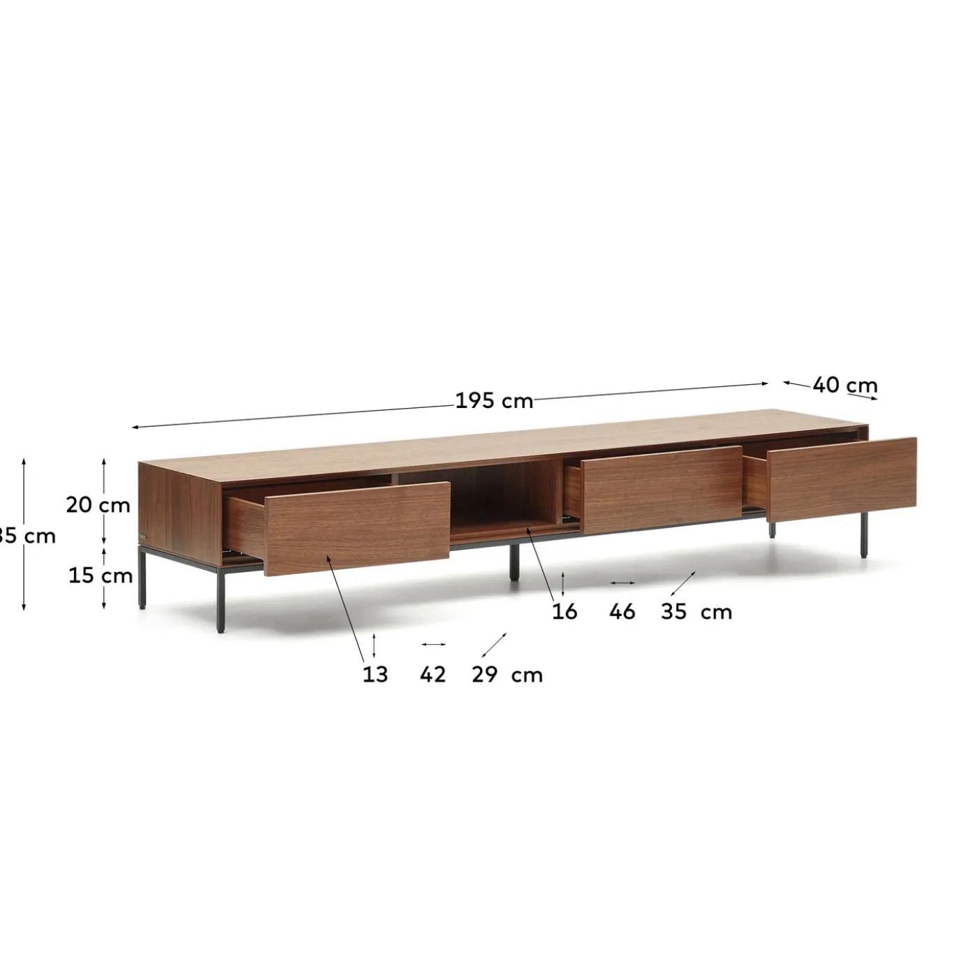 Kave Home Tv-meubel Vedrana 3 Laden Walnoot 195x35cm