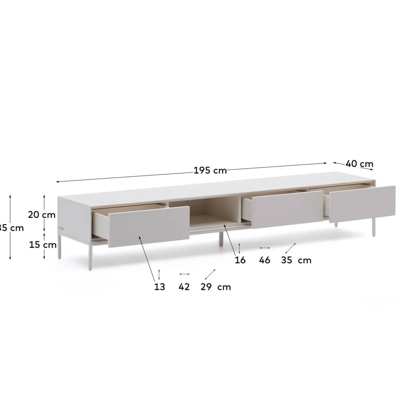 Kave Home Tv-meubel Vedrana 3 Laden Wit 195x35cm