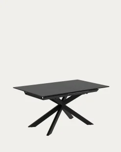 Kave Home Uitschuifbare Glazen Tafel Atminda Zwart 160 (210)x90cm