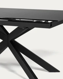 Kave Home Uitschuifbare Glazen Tafel Atminda Zwart 160 (210)x90cm