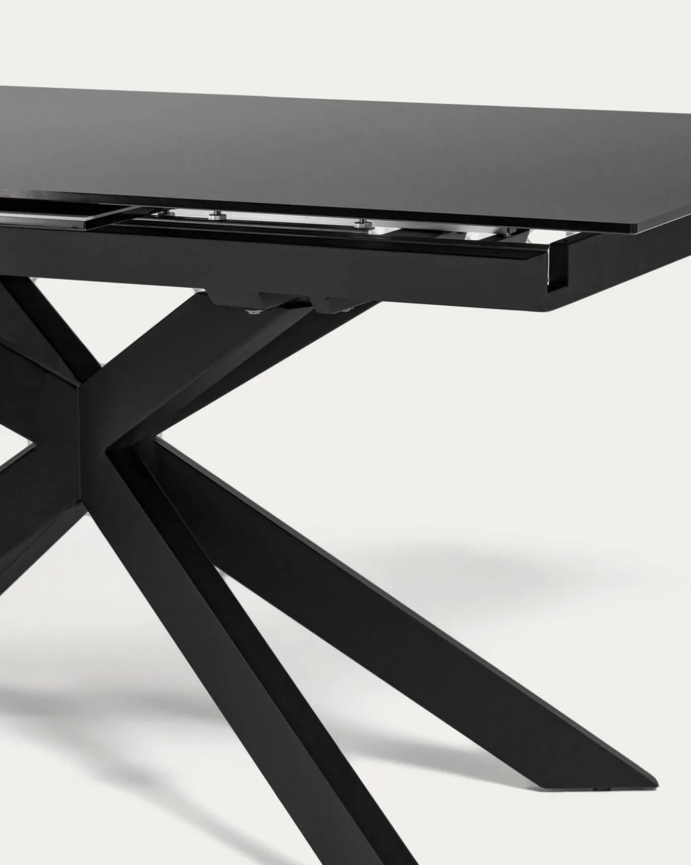 Kave Home Uitschuifbare Glazen Tafel Atminda Zwart 160 (210)x90cm