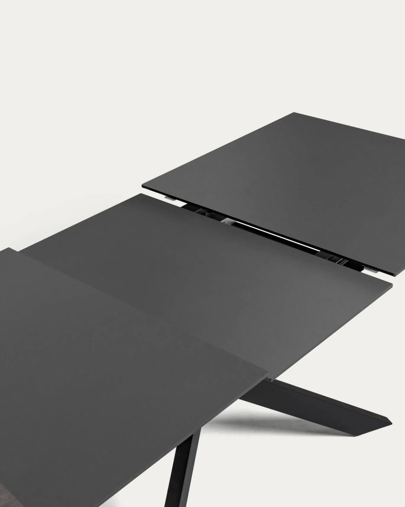 Kave Home Uitschuifbare Glazen Tafel Atminda Zwart 160 (210)x90cm