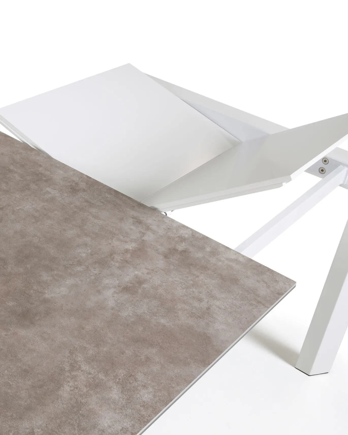Kave Home Uitschuifbare Keramische Tafel Axis Wit Stalen Poten 120-180cm