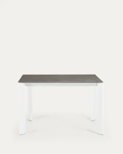 Kave Home Uitschuifbare Keramische Tafel Axis Wit Stalen Poten 120-180cm