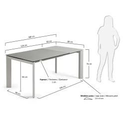Kave Home Uitschuifbare Keramisch Tafel Axis met Grijs Stalen Poten 120 (180)cm