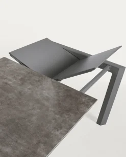Kave Home Uitschuifbare Keramische Tafel Axis Antraciet Stalen Poten 120-180cm
