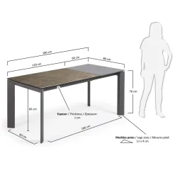 Kave Home Uitschuifbare Keramische Tafel Axis Antraciet Stalen Poten 120-180cm
