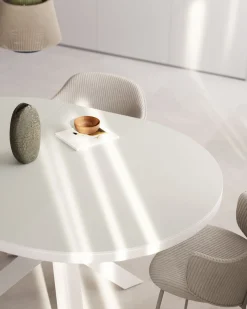 Kave Home Uitschuifbare Ronde Tafel Vashti Wit Glas Ø120-160cm