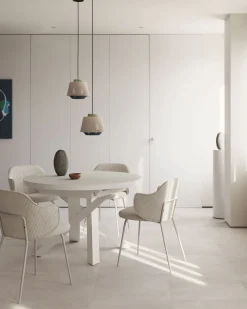 Kave Home Uitschuifbare Ronde Tafel Vashti Wit Glas Ø120-160cm