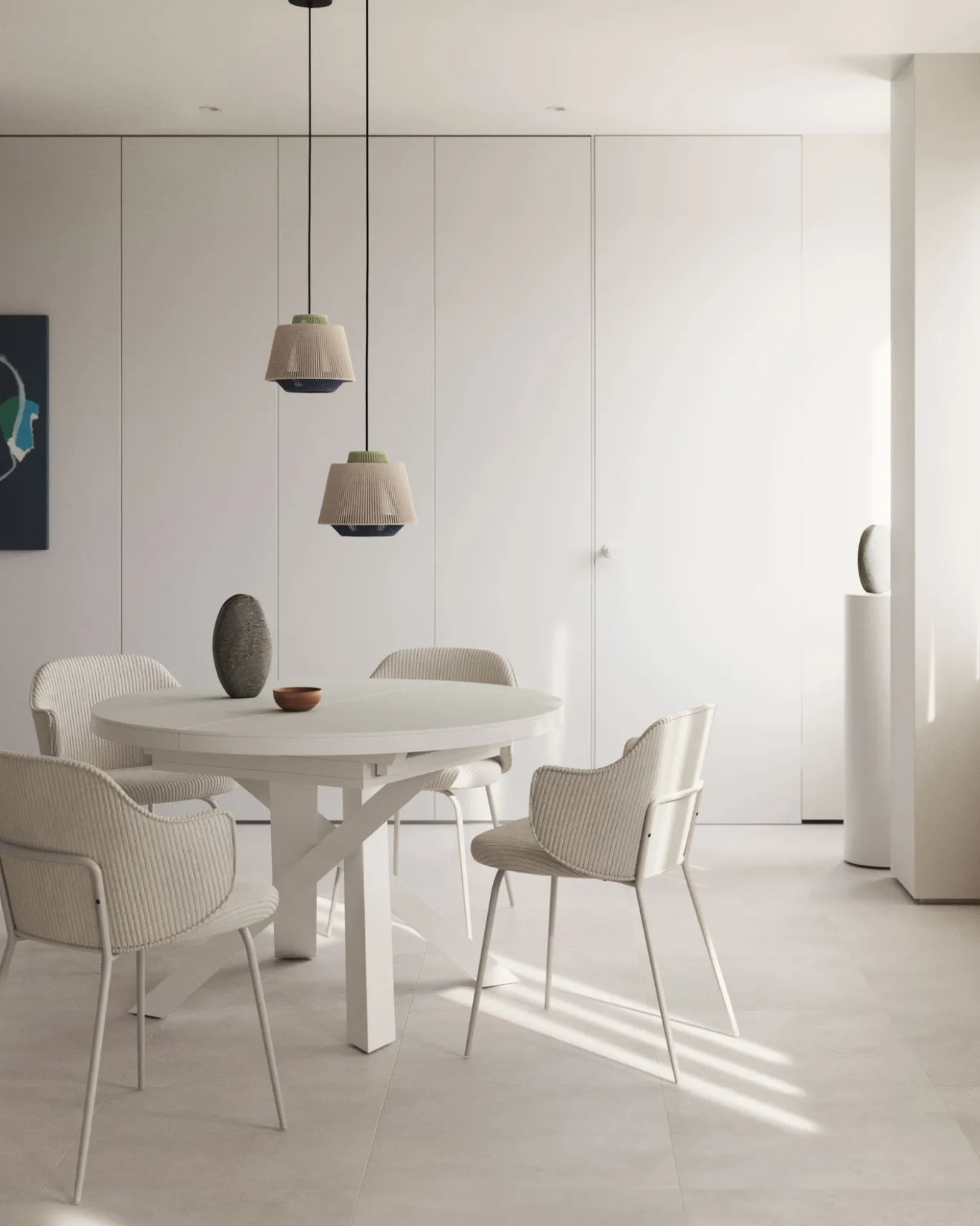 Kave Home Uitschuifbare Ronde Tafel Vashti Wit Glas Ø120-160cm