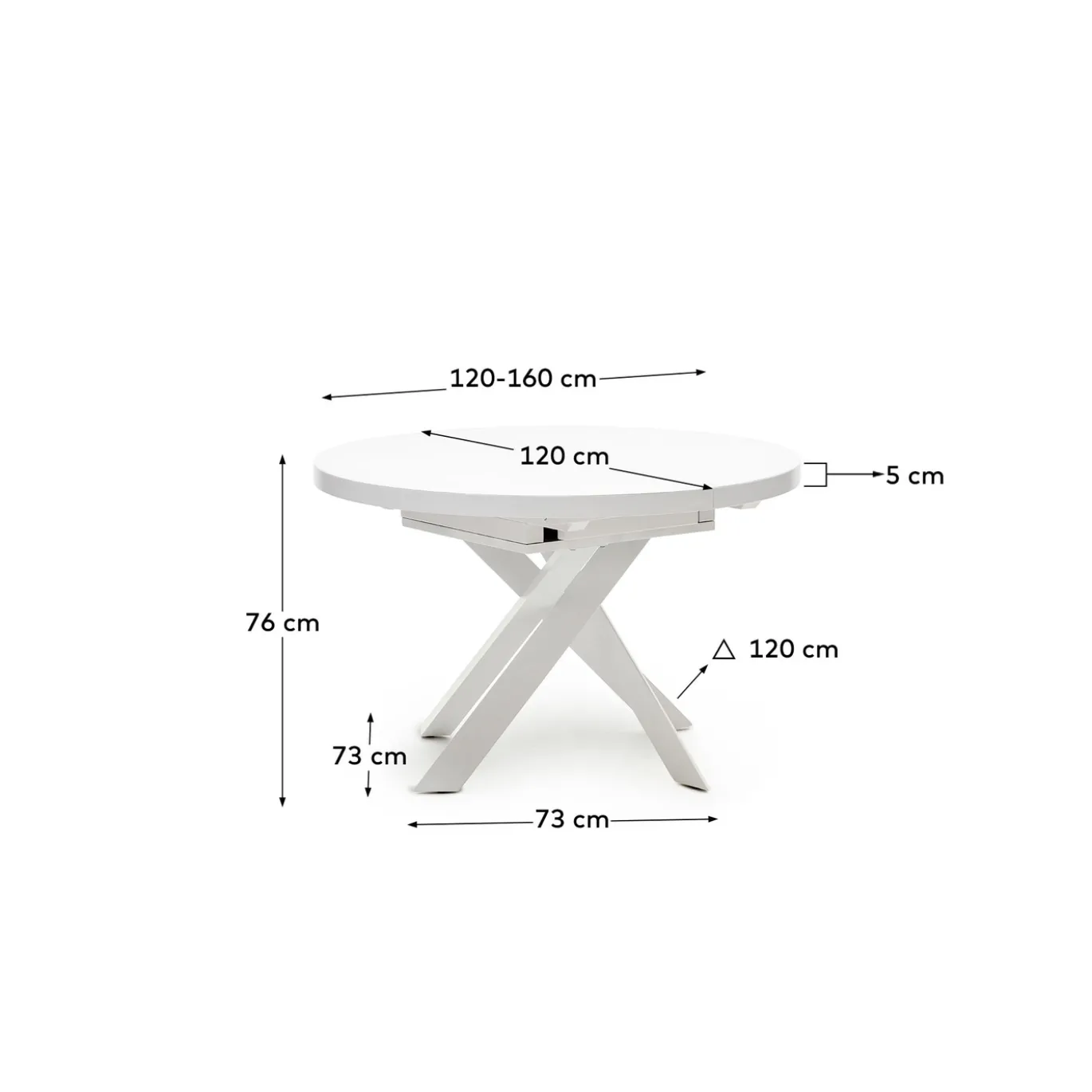 Kave Home Uitschuifbare Ronde Tafel Vashti Wit Glas Ø120-160cm