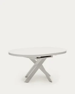Kave Home Uitschuifbare Ronde Tafel Vashti Wit Glas Ø120-160cm