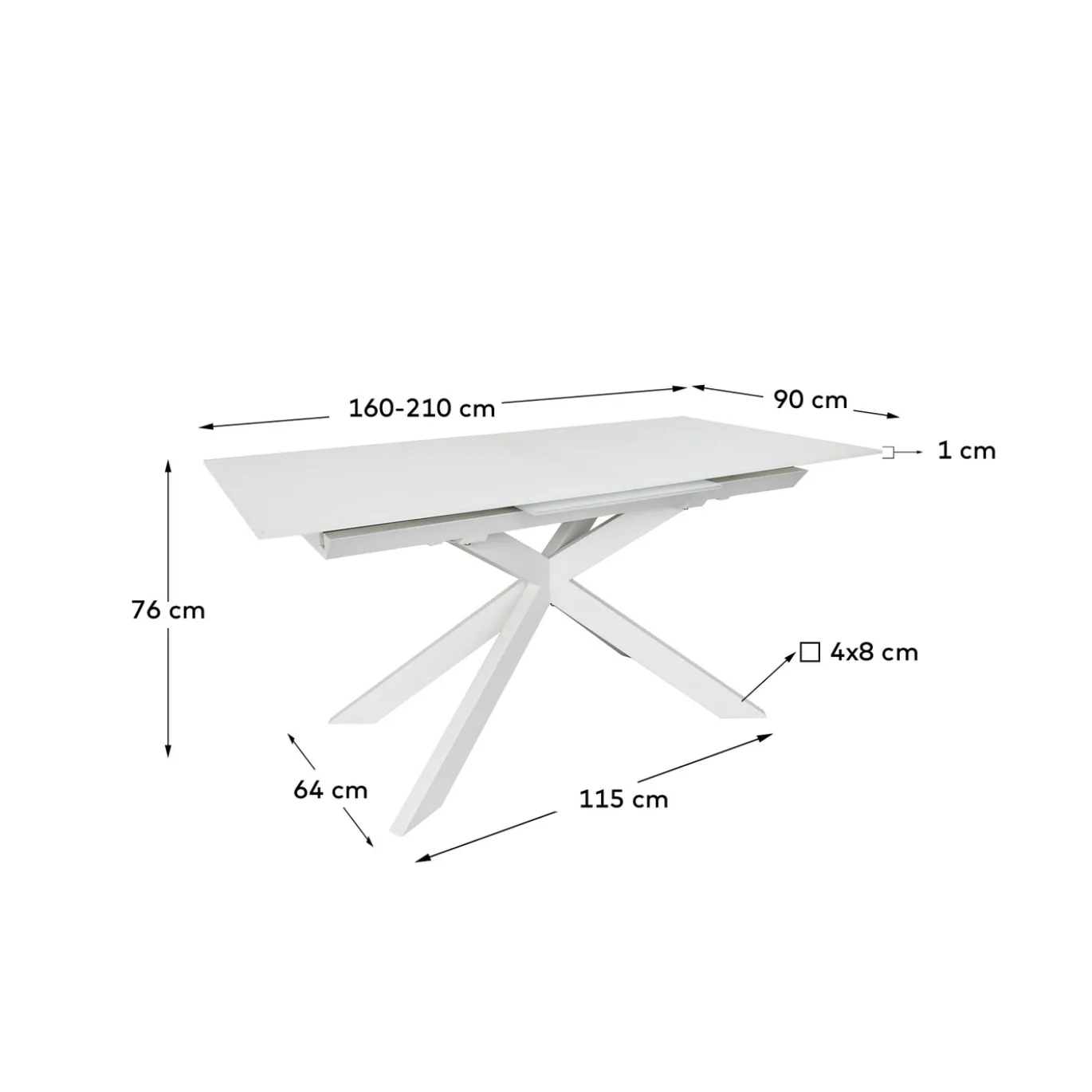 Kave Home Uitschuifbare Ronde Tafel Vashti Glas en MDF 160-210cm