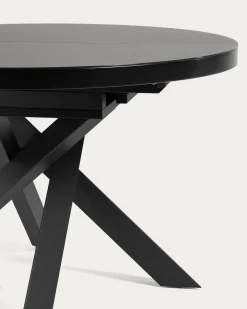 Kave Home Uitschuifbare Ronde Tafel Vashti Zwart Glas Ø120-160cm