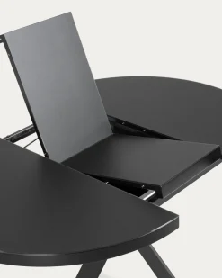 Kave Home Uitschuifbare Ronde Tafel Vashti Zwart Glas Ø120-160cm
