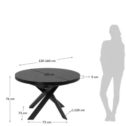 Kave Home Uitschuifbare Ronde Tafel Vashti Zwart Glas Ø120-160cm