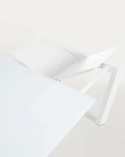 Kave Home Uitschuifbare Tafel Axis Wit Glas 120-180cm