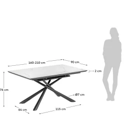 Kave Home Uitschuifbare Tafel Theone Wit Porselein 160 (210)x90cm