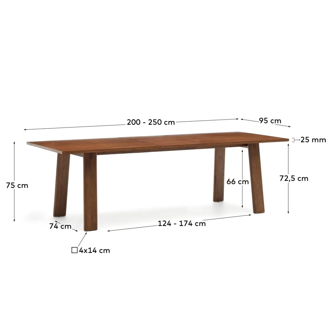 Kave Home Uitschuifbare Tafel Arlen Eikenhout Walnoot 200 (250)x95cm