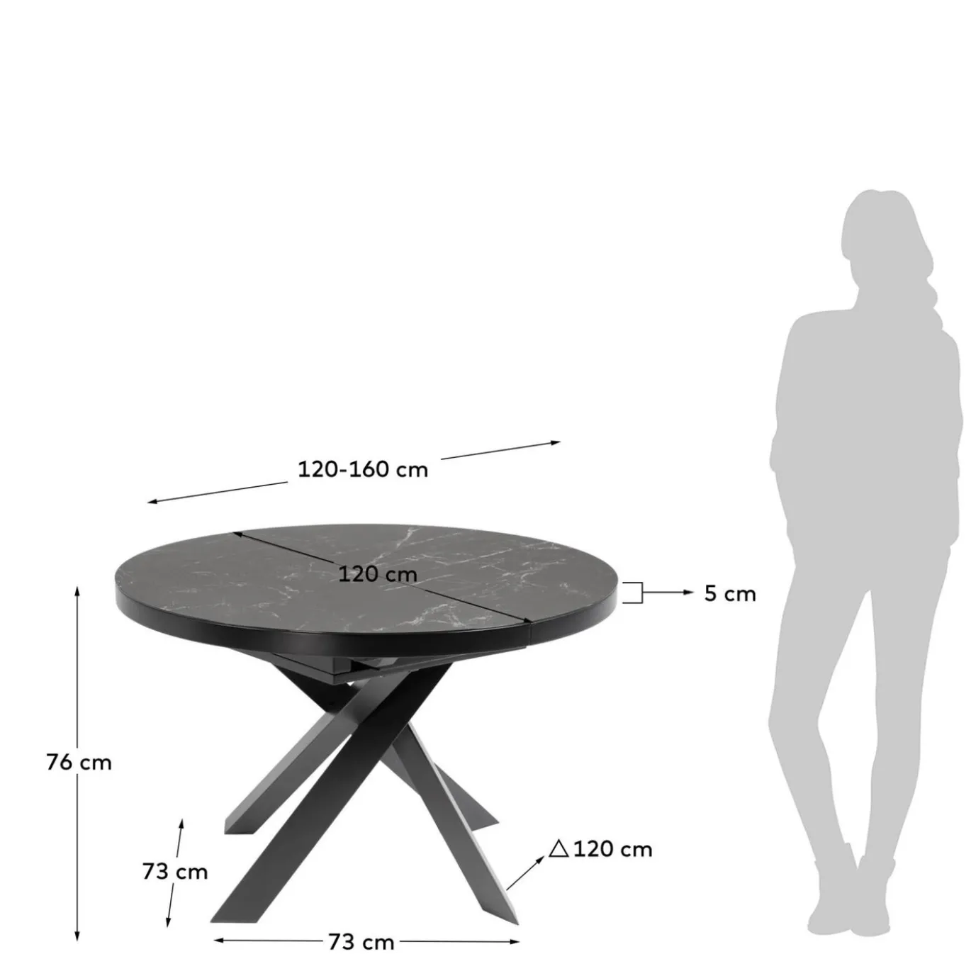Kave Home Uitschuifbare Tafel Milian Rond Ø120 (200)x75cm