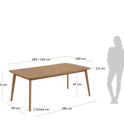 Kave Home Uitschuifbare Tafel Hanzel Massief Eucalyptushout 183-240cm