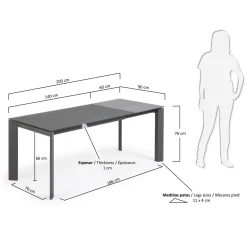 Kave Home Uitschuifbare Tafel Axis Glas Donkergrijs 140-200cm