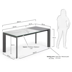 Kave Home Uitschuifbare Tafel Axis Porselein Wit/donkergrijs 120 (180)cm