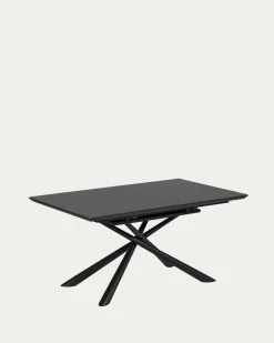 Kave Home Uitschuifbare Tafel Theone Zwart Glas 160 (210)x90cm