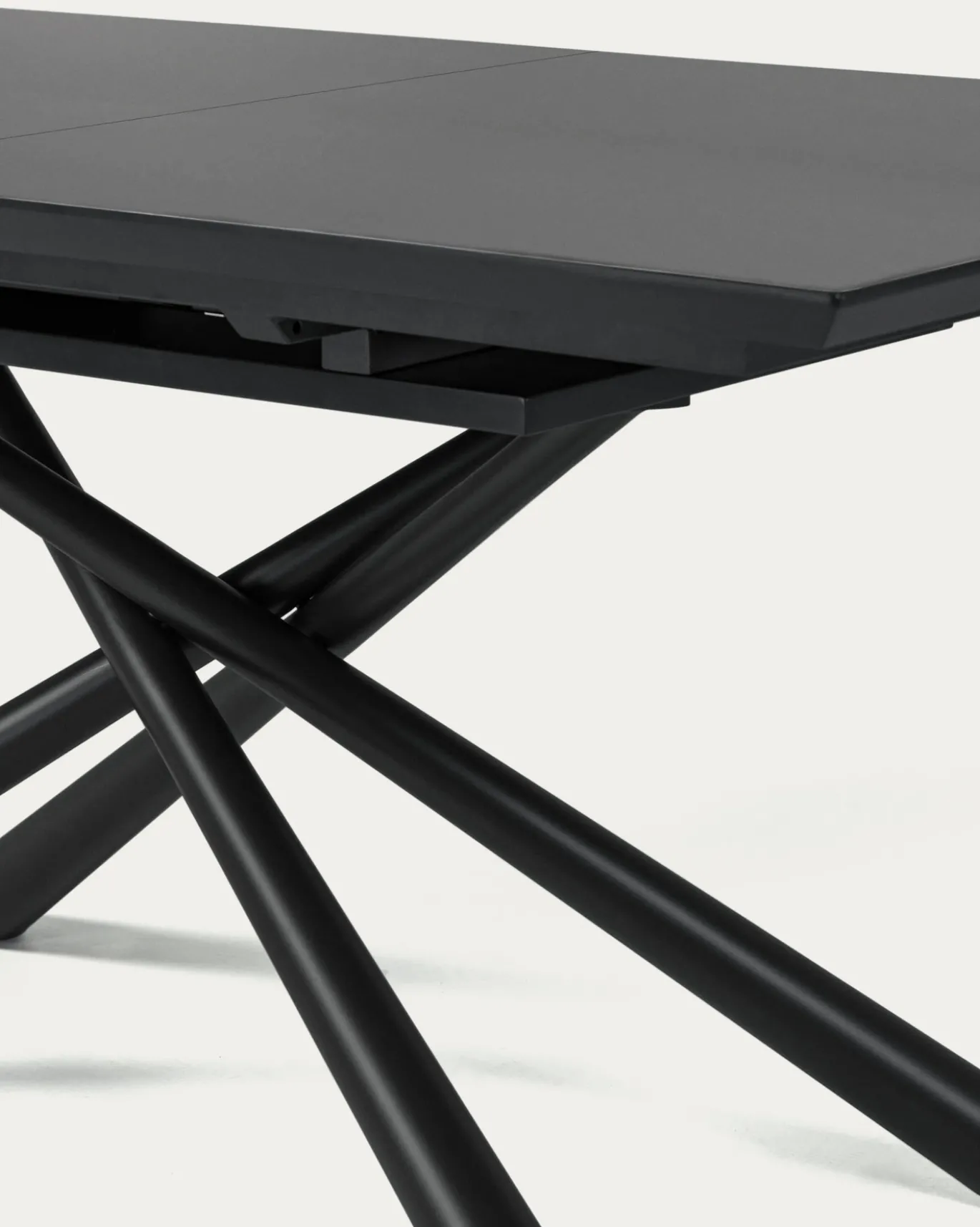 Kave Home Uitschuifbare Tafel Theone Zwart Glas 160 (210)x90cm