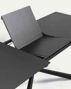 Kave Home Uitschuifbare Tafel Theone Zwart Glas 160 (210)x90cm