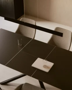 Kave Home Uitschuifbare Tafel Theone Zwart Glas 160 (210)x90cm