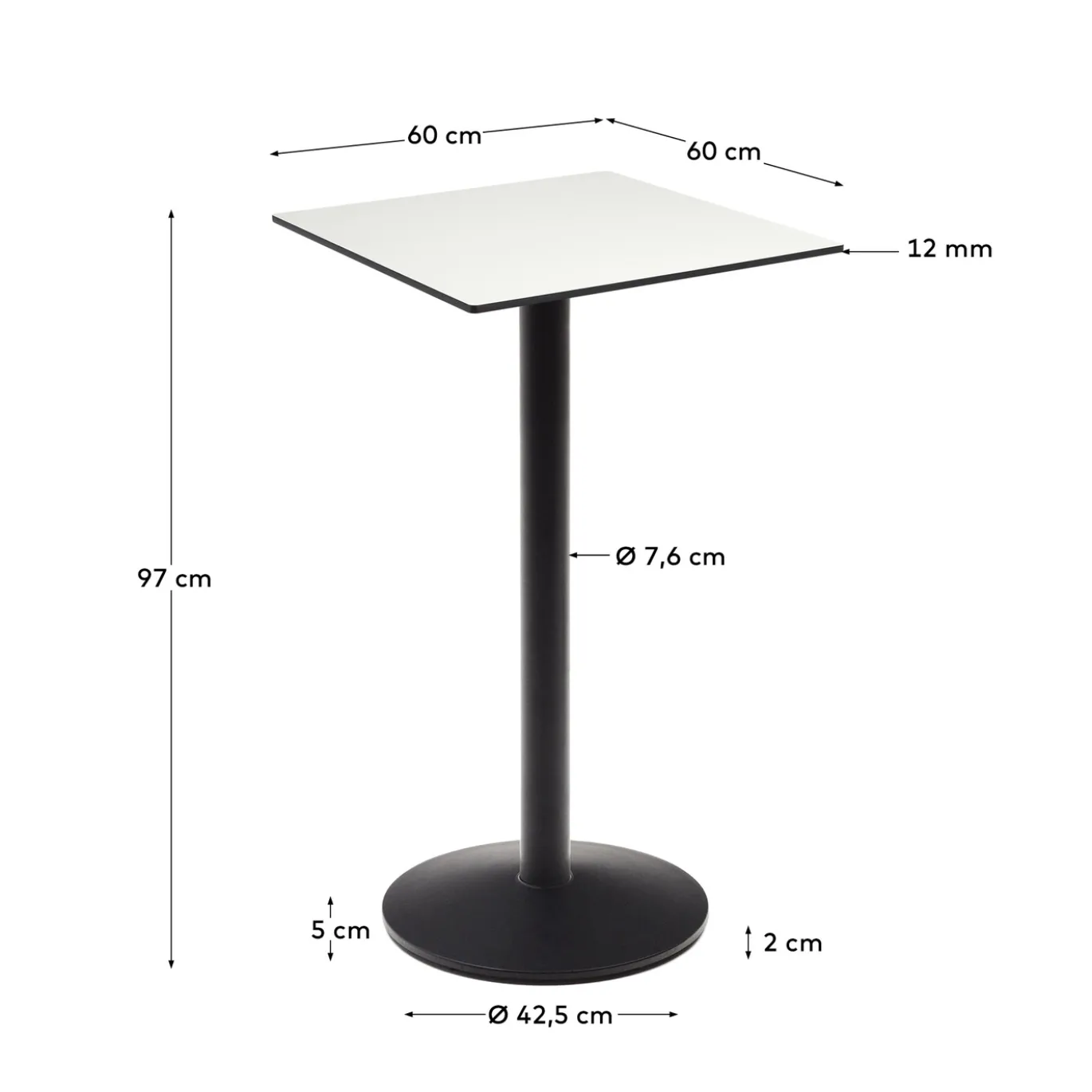 Kave Home Vierkante Bistrotafel Esilda Wit Hoog 60x60x96cm
