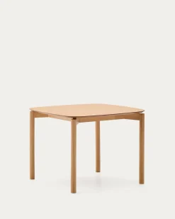 Kave Home Vierkante Tafel Indara Essenhoutfineer en Rubberhout 100x100cm