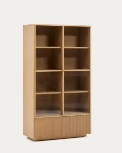 Kave Home Vitrinekast Helvine Eikenfineer En Gehard Glas 100x174cm