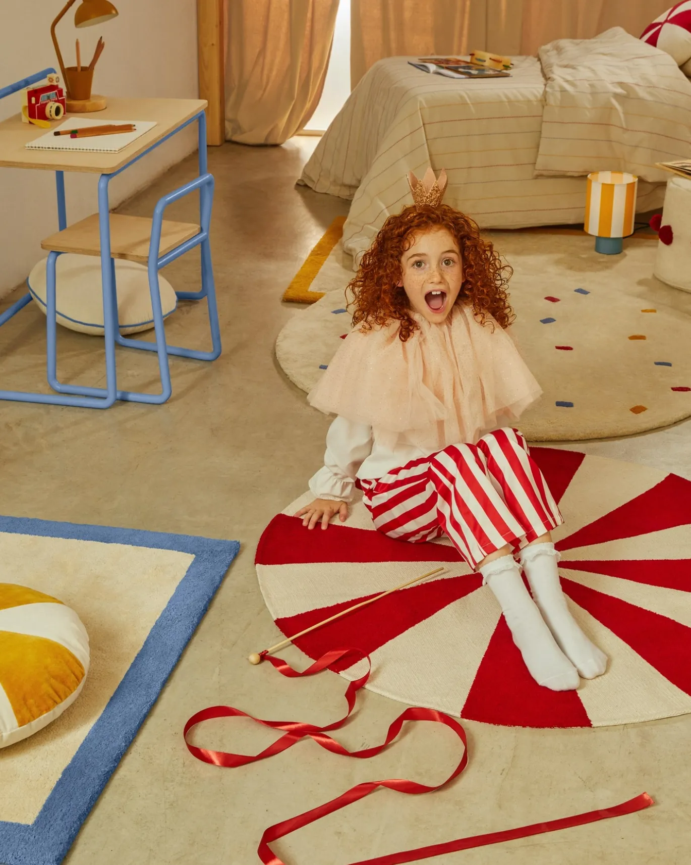 Kave Home Vloerkleed Wirla Katoen Beige/rood Ø100cm