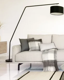 Kave Home Vloerlamp Ciana Metaal Zwarte Finish en Katoenen Kap