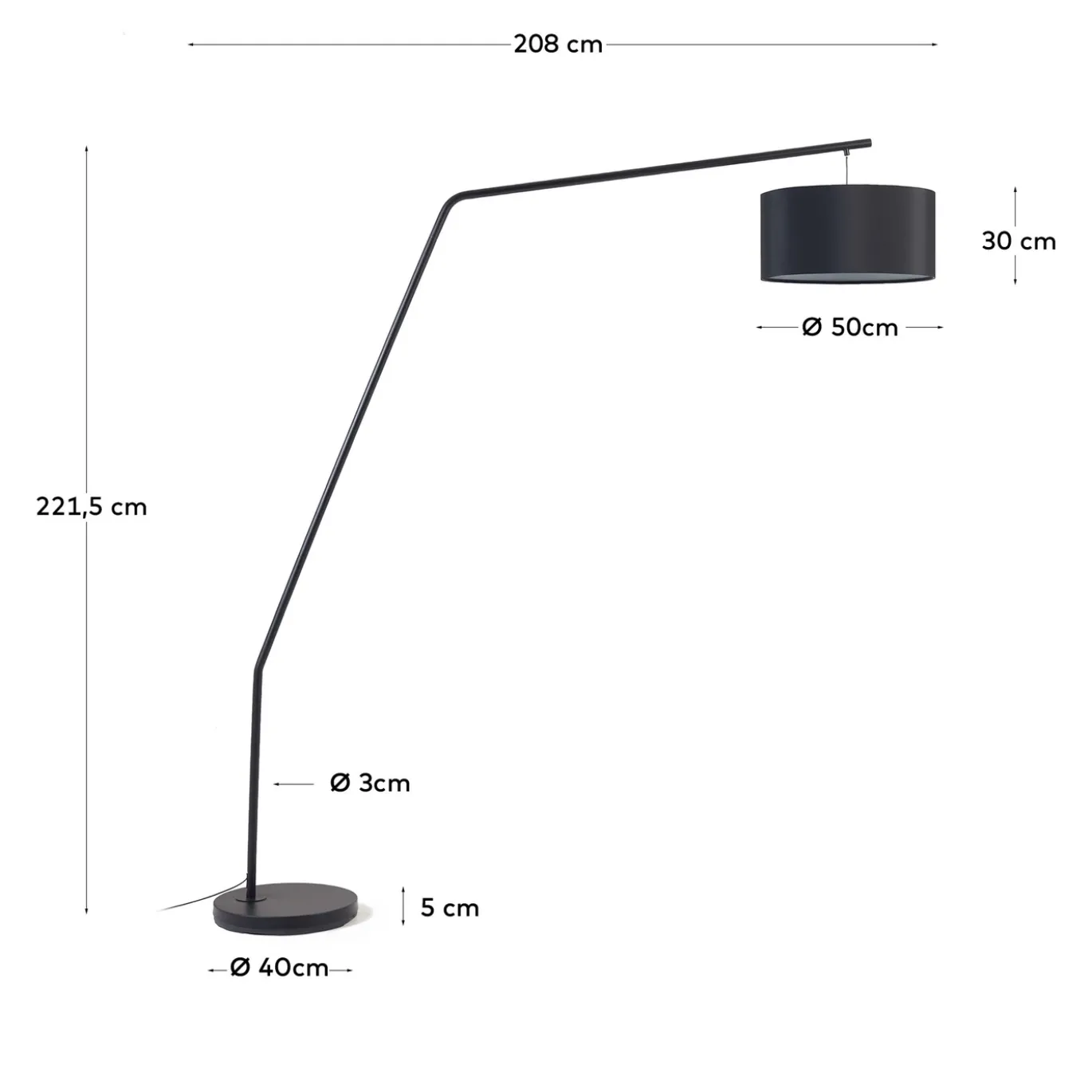 Kave Home Vloerlamp Ciana Metaal Zwarte Finish en Katoenen Kap