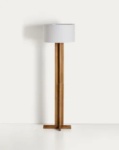 Kave Home Vloerlamp Niani Rubberhout Naturel Katoen