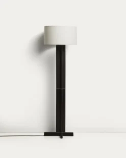 Kave Home Vloerlamp Niani Rubberhout Donkerbruin Katoen