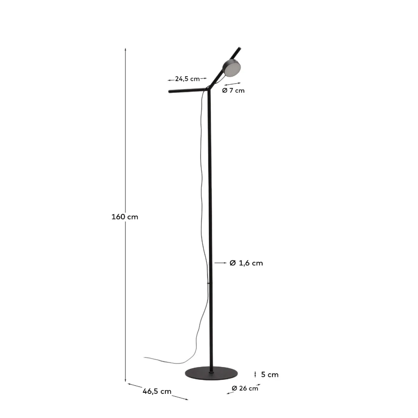 Kave Home Vloerlamp Orey Zwart met Verplaatsbare Spot